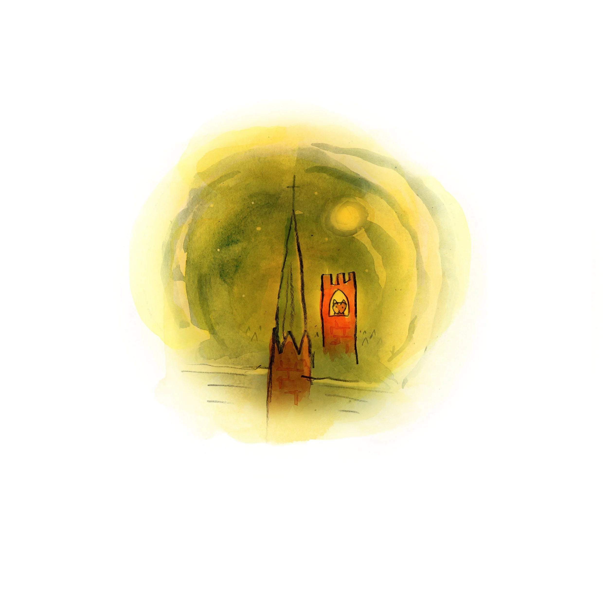 Orange Cat Climbs the Tower - Full Moon