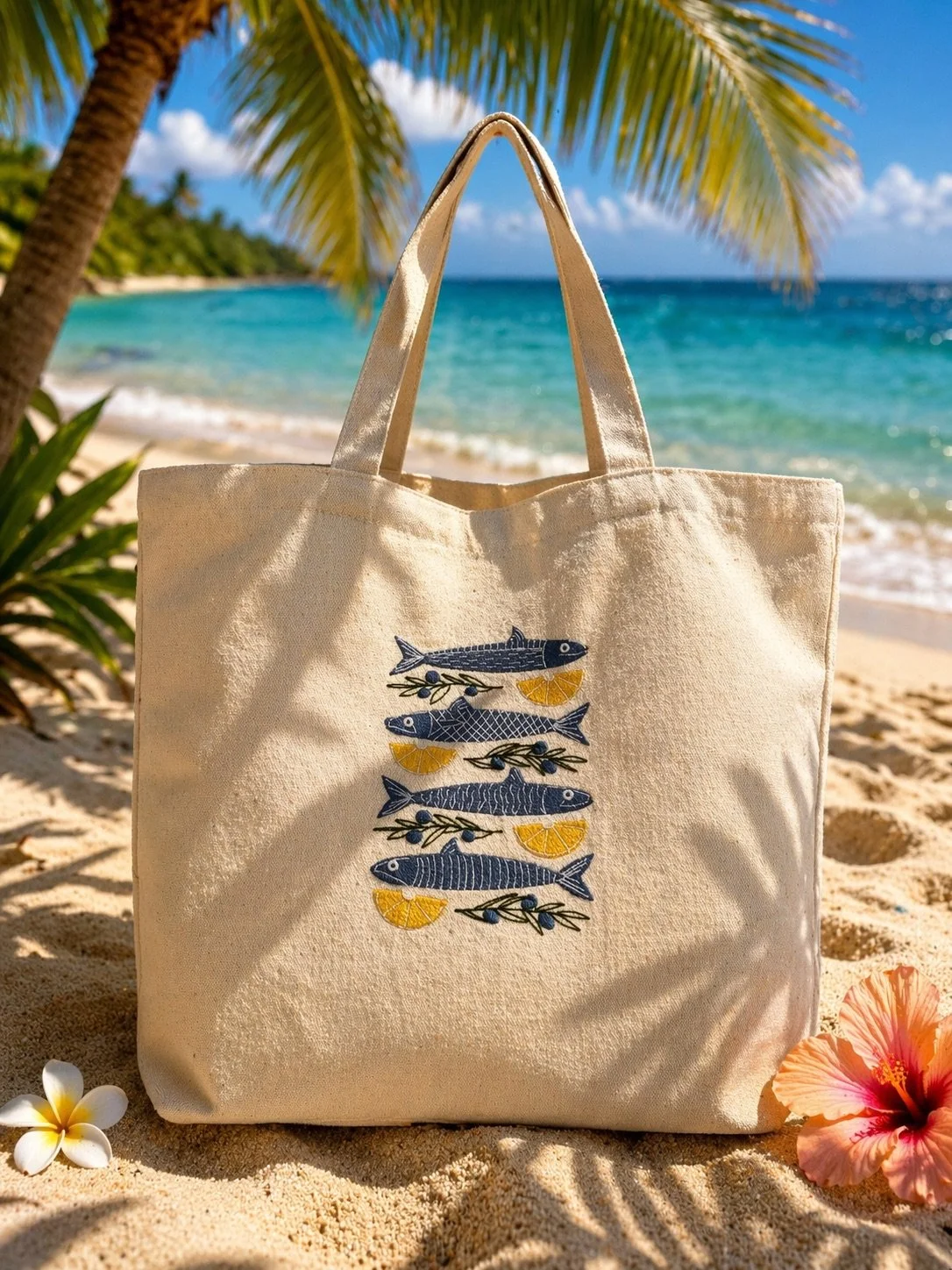 Tuscan Temed Embroidered Canvas Tote