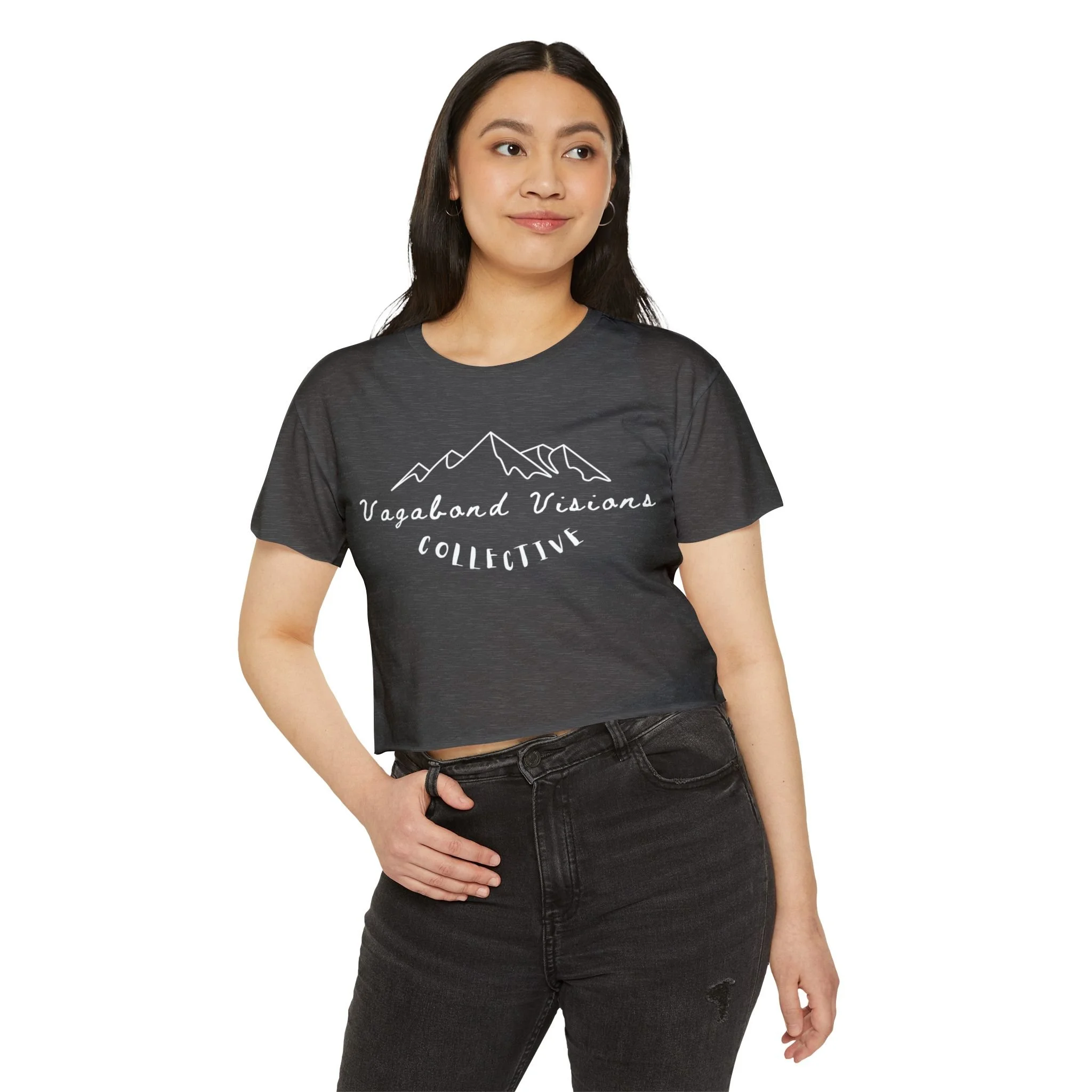 Vagabond Visions Collective Women's Crop Top — Festival Mountain Graphic