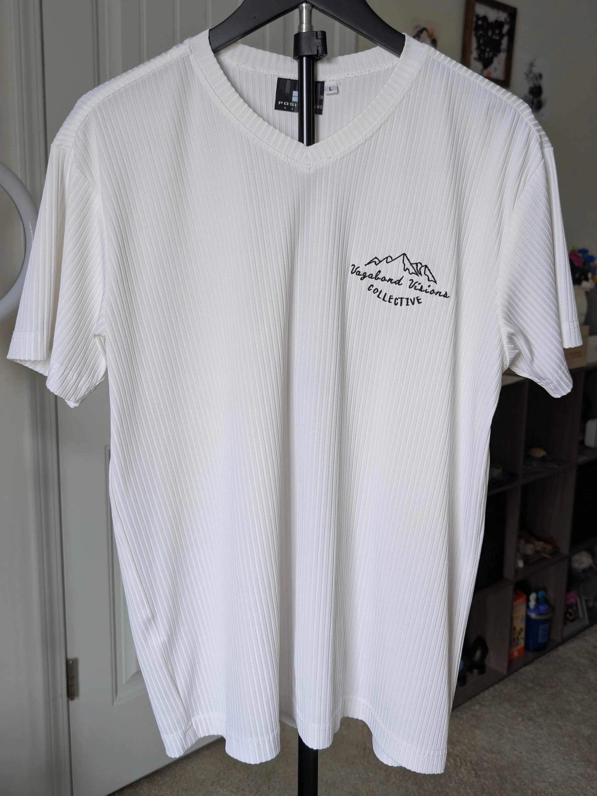 Men's White Positano Ribbed V-Neck Shirt (Size L)