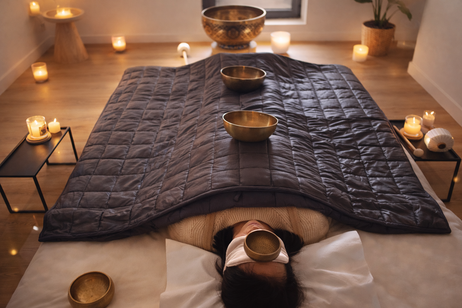 Séance de sonothérapie avec bols tibétains à L'Apogée — relaxation profonde et libération des tensions près de Toulouse.