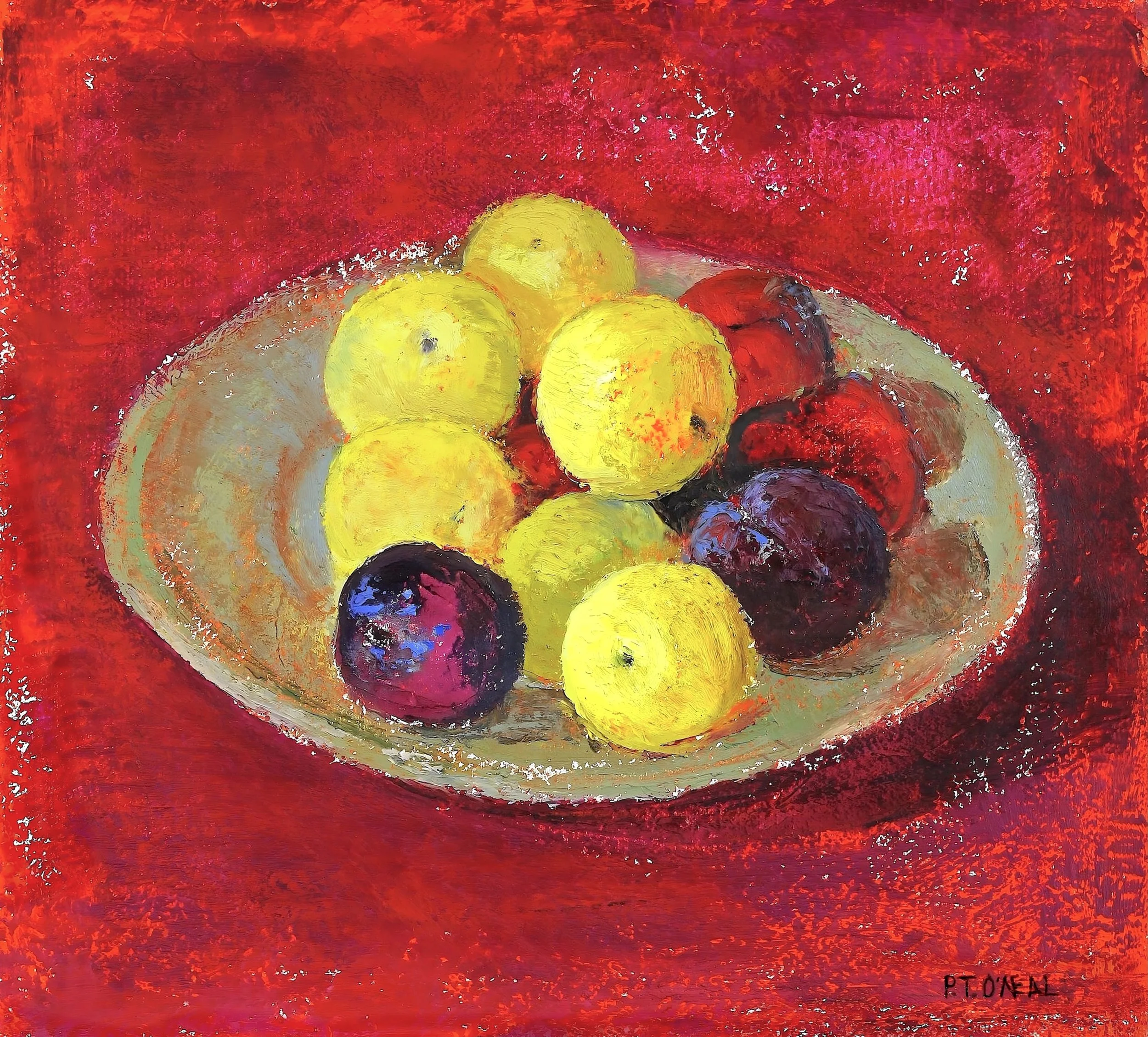   Plums on Plate , 2013. Oil on linen canvas, 14 x 16 in.
