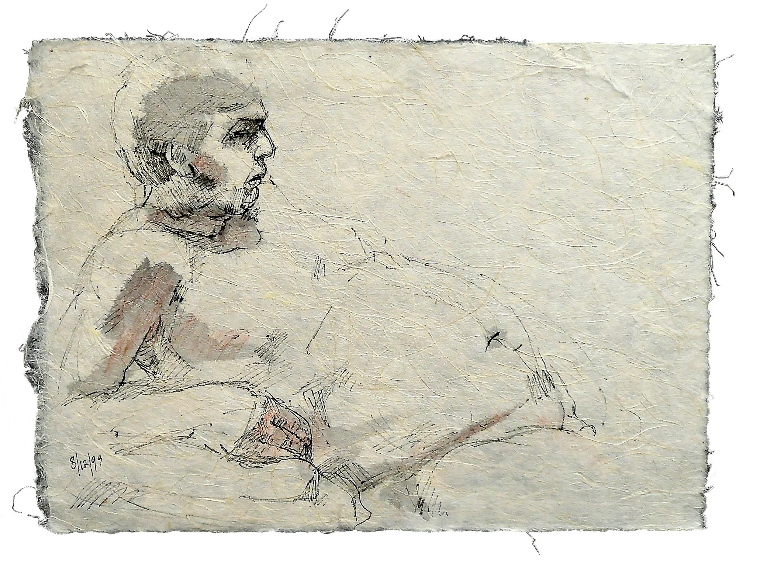  Listening - Life Portrait Drawing , 2002, Colored pencils, pen and ink, on hand prepared linen canvas, 7.5 x 5.5 in.