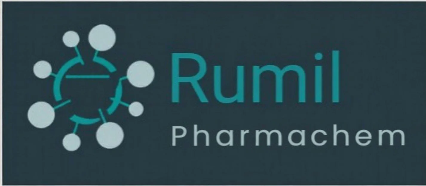 Logo of Rumil Pharmachem, featuring a stylized circular molecular structure with interconnected nodes and the text 'Rumil' and 'Pharmachem'.