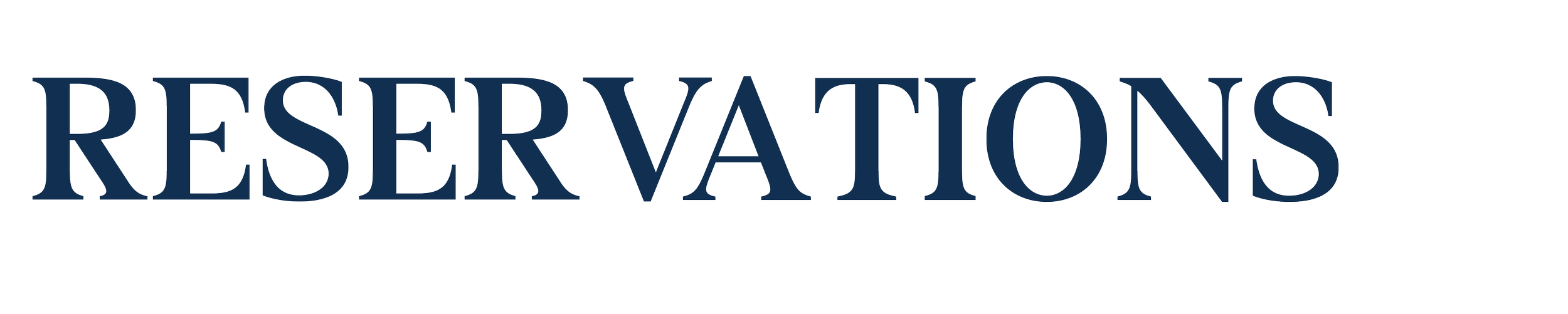 Text reading Reservations in dark blue letters on a white background.