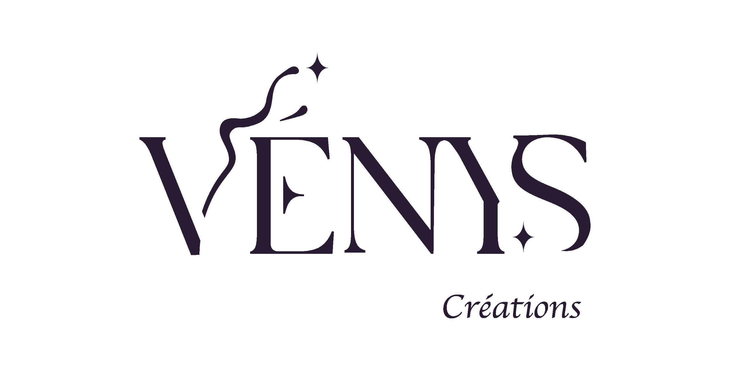 Logo de Vénus Créations, avec une étoile et une silhouette féminine stylisée, en couleur violette.