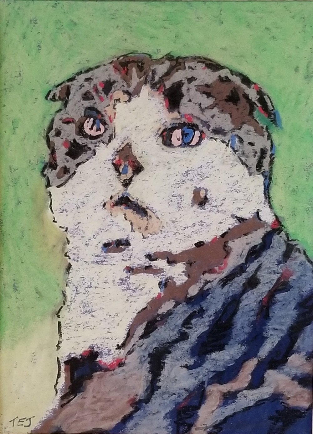 “Short Ear”, 2019, 8.5”x11”, Pastel on Paper, the piece comes with a mat and a frame..