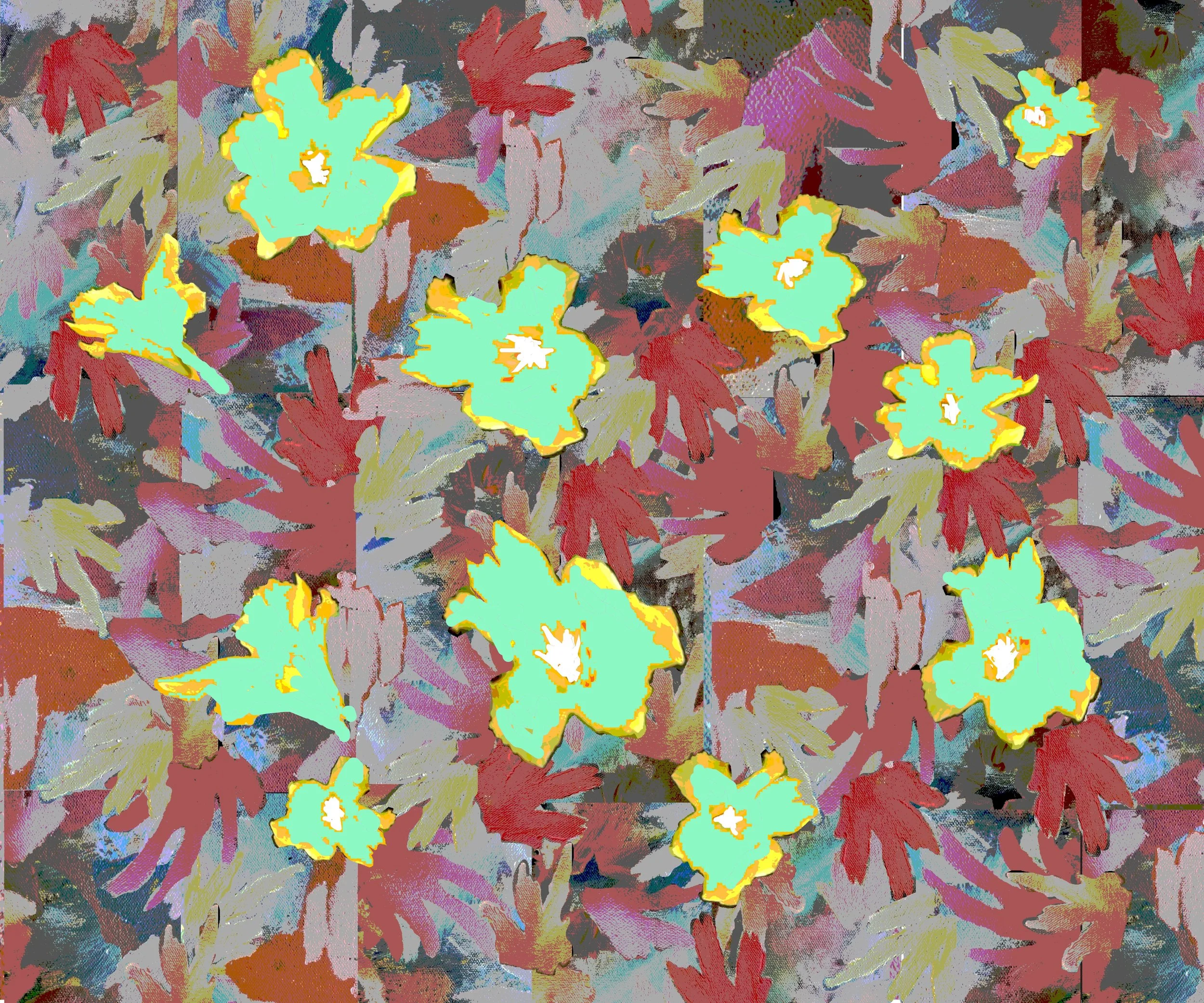 “California Poppies-Lime”, 2024, 20”x24”, POSTER, the piece comes with a mat and a clear plastic sleeve..