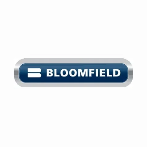 Bloomfield logo with a stylized 'E' on a rounded blue background