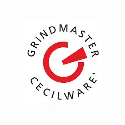 Logo for Grindmaster Ceciliware featuring a red stylized letter G with a paw print inside it, surrounded by the words 'GRINDMASTER CECILWARE'.