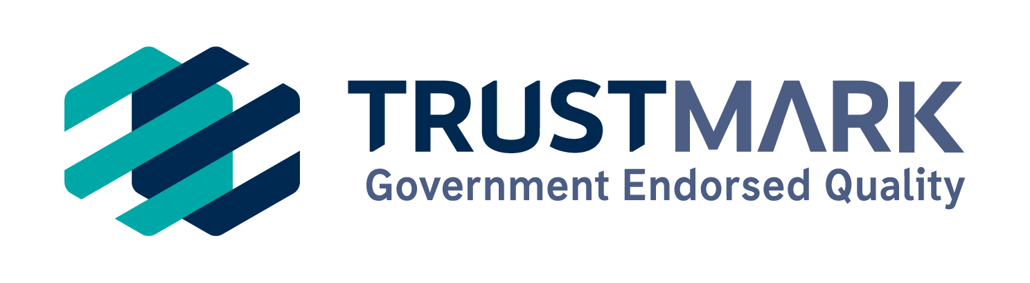 Trustmark logo with a hexagonal icon made of blue and teal lines and the text "TRUSTMARK" and "Government Endorsed Quality".