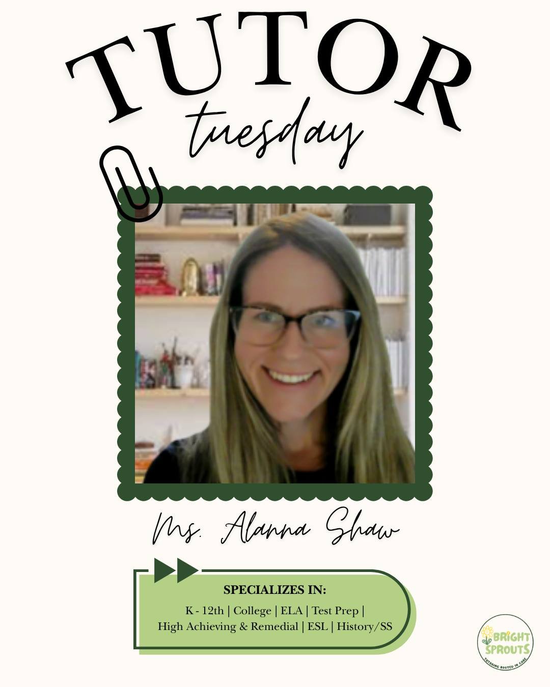🌱 Tutor Tuesday Spotlight: Meet Ms. Shaw! 🌱

With over 20 years of teaching experience, Ms. Shaw brings patience, expertise, and a genuine love for helping students grow. She specializes in reading and writing instruction and loves seeing the momen
