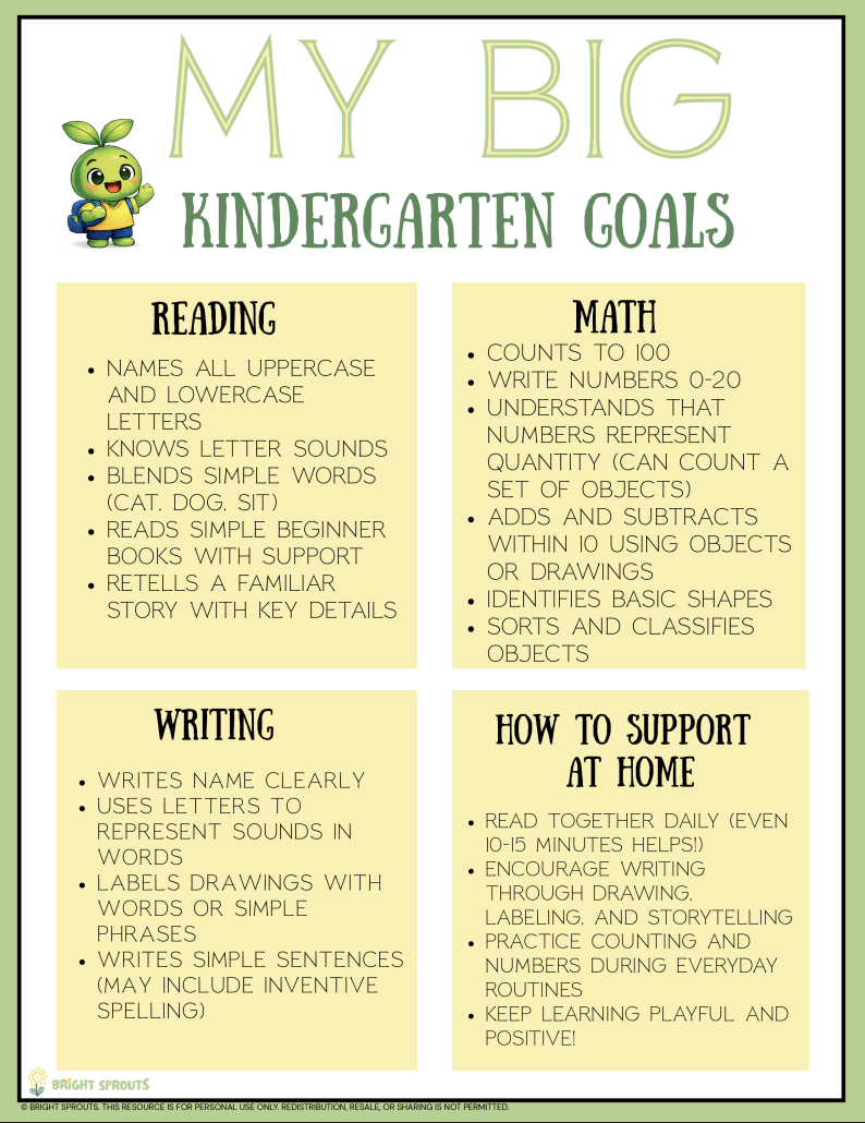 My Big Kindergarten Goals Printable Set