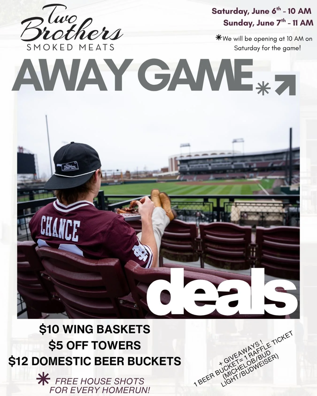 The Diamond Dawgs may be on the road, but we&rsquo;ll be holding it down here in Starkvegas ;)

⚾ $10 Wing Baskets 🍺 $12 Domestic Beer Buckets 🏟️ $5 Off Towers 🥃 Free house shots for every Bulldog home run

We&rsquo;re opening early Saturday so yo