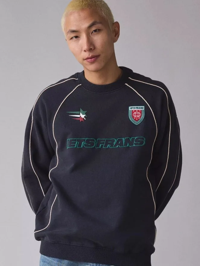 iets frans… Piping Trim Embroidered Soccer Crew Neck Sweatshirt