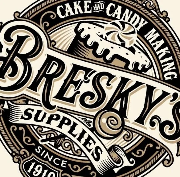 Vintage-style logo for Breesy's Bakery & Candy Market, featuring bakery items and decorative elements, with text indicating it has been in operation since 1910.