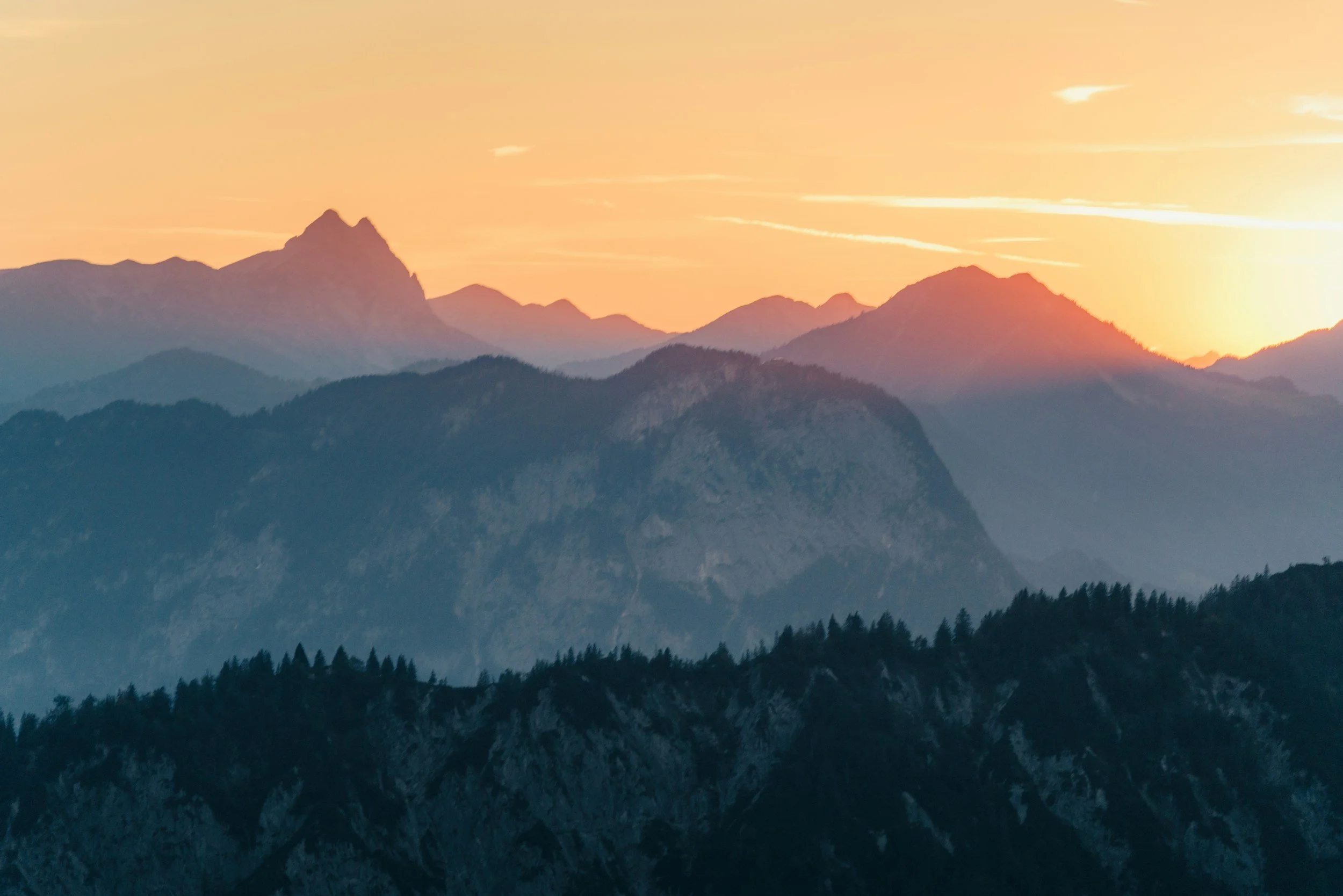 Early morning light over mountains at sunrise