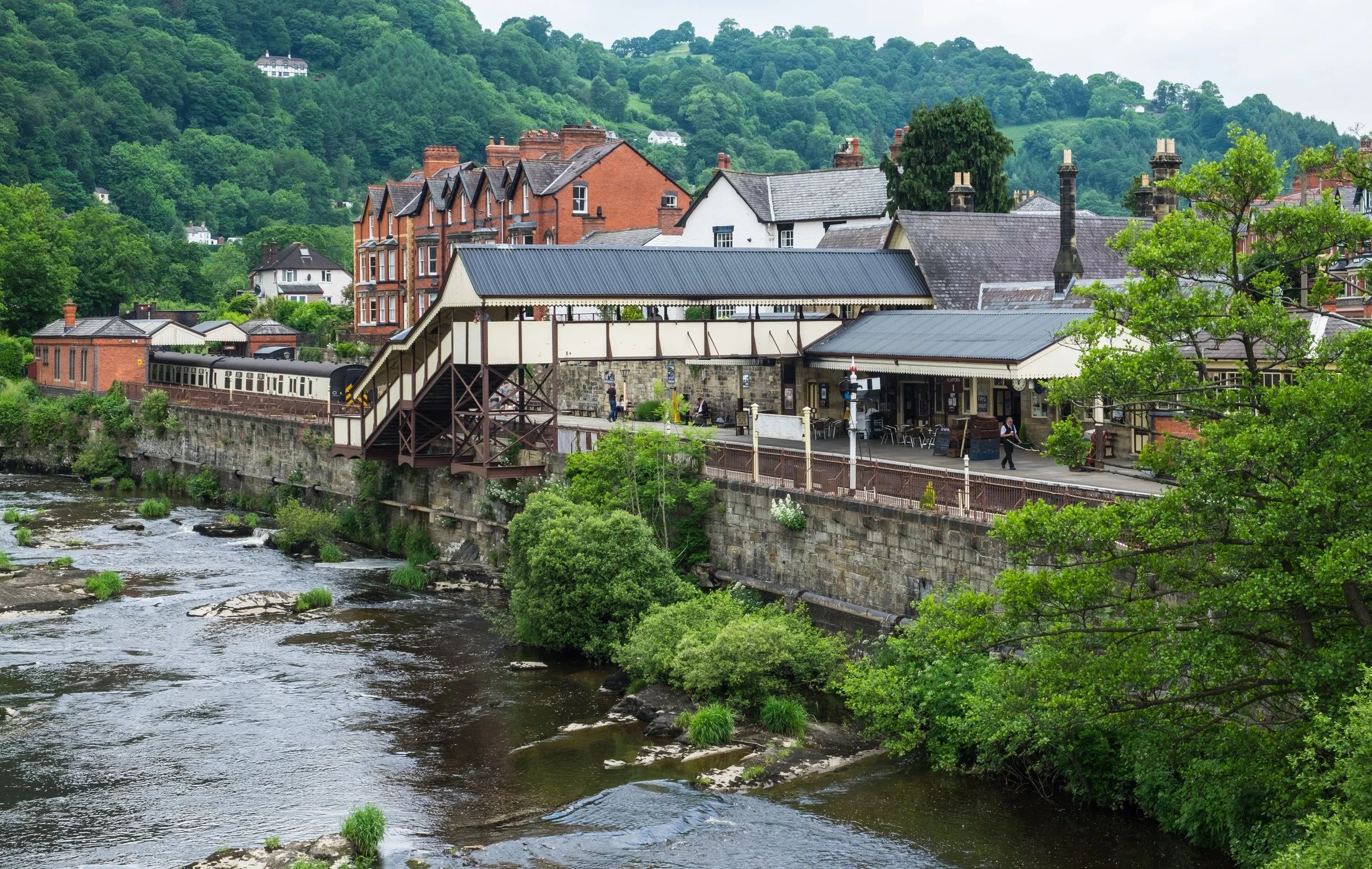 Looking along the River Dee at Llangollen from the bridge