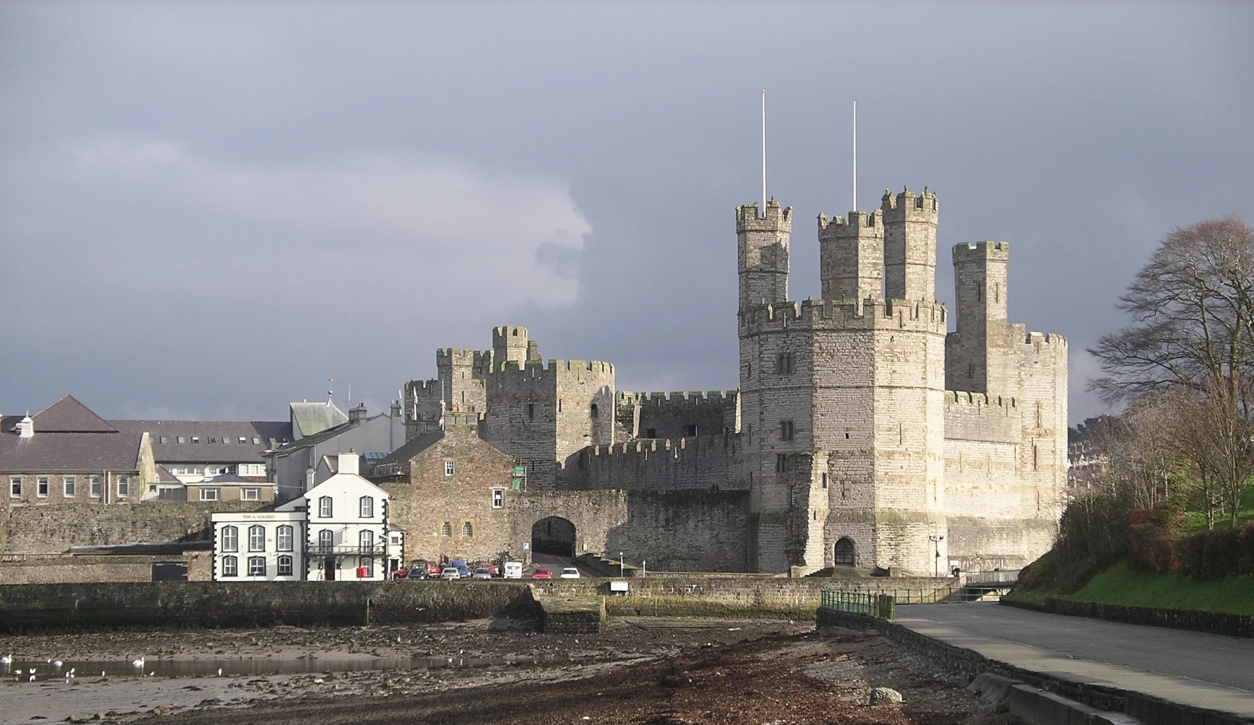 Caernarfon Castle seen from the west across the water
