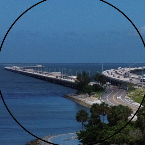Aerial view of Skyway Bridge fishing pier