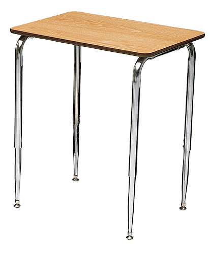 A small wooden table with metal legs.