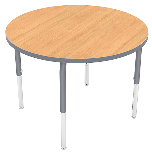Round wooden table with metal legs