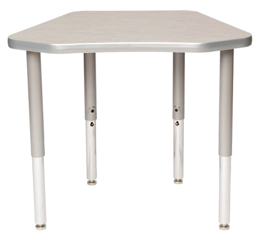A small white corner table with four metal legs.