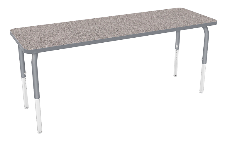 A gray study desk with a textured surface and metal legs.