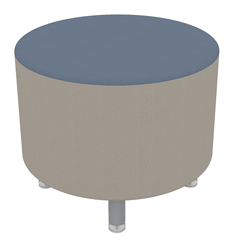 A round beige stool with a padded, dark-colored top and metal legs.