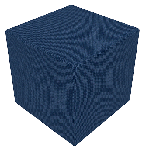 A dark blue textured cube with a slightly reflective surface.
