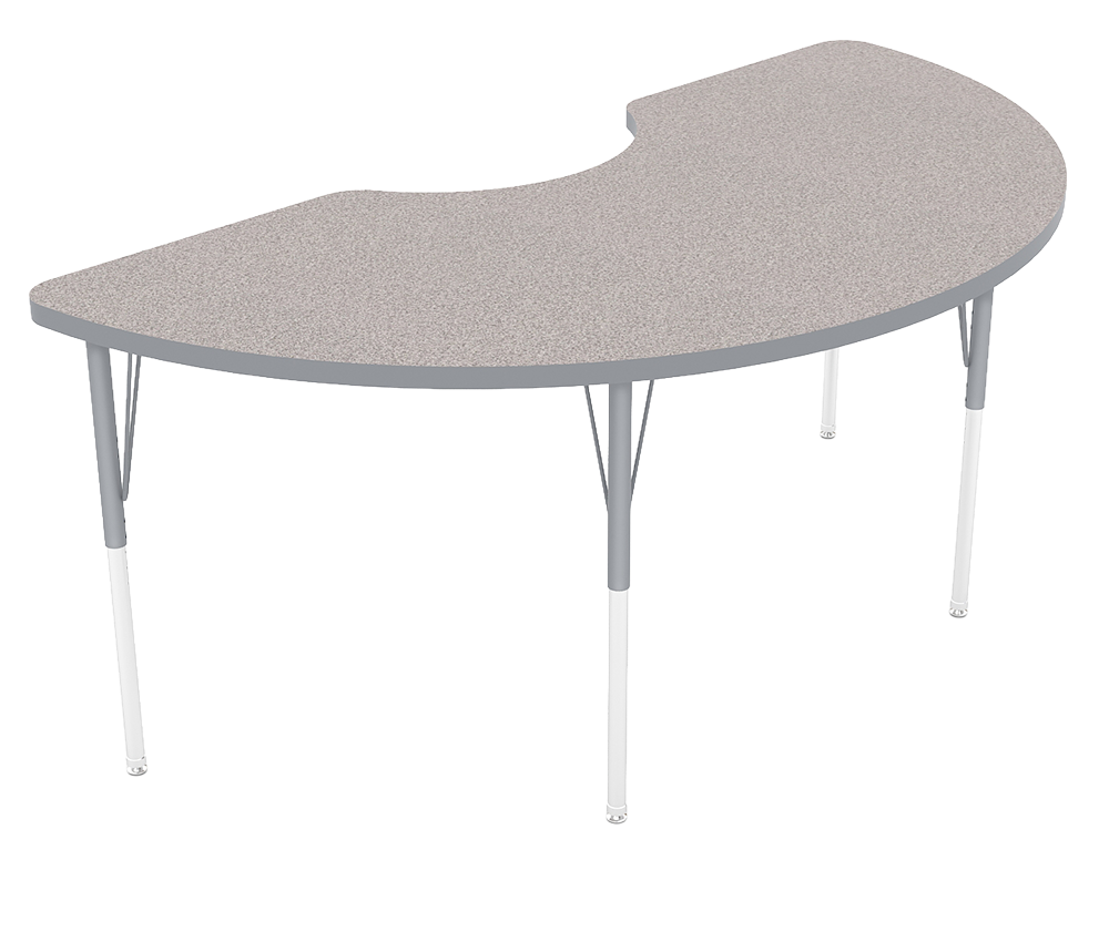 U-shaped conference table with a speckled gray surface and white and gray metal legs.
