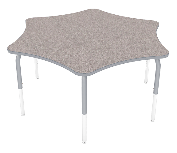 A square-shaped table with a wavy textured surface and white and gray metal legs.