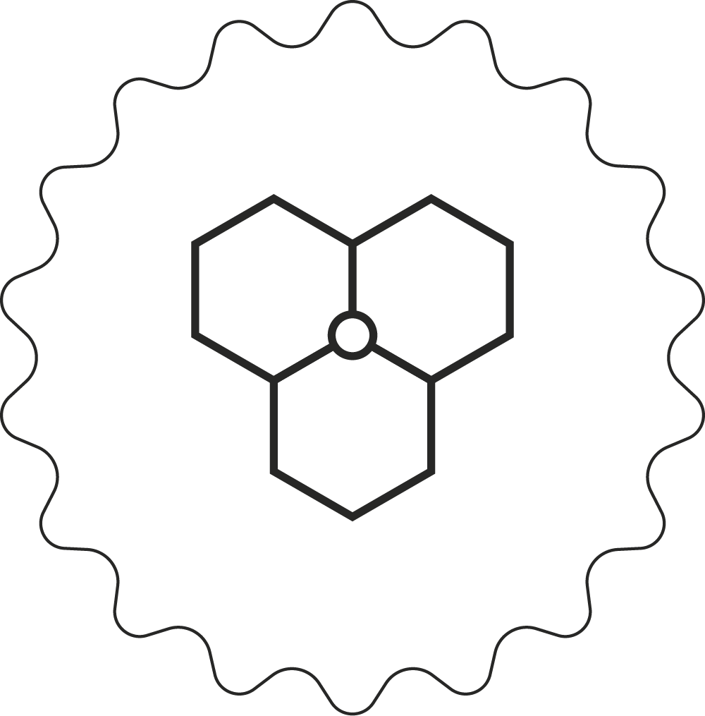 A black and white digital illustration of an electrocardiogram (ECG) line surrounding a molecular structure of a chemical compound.