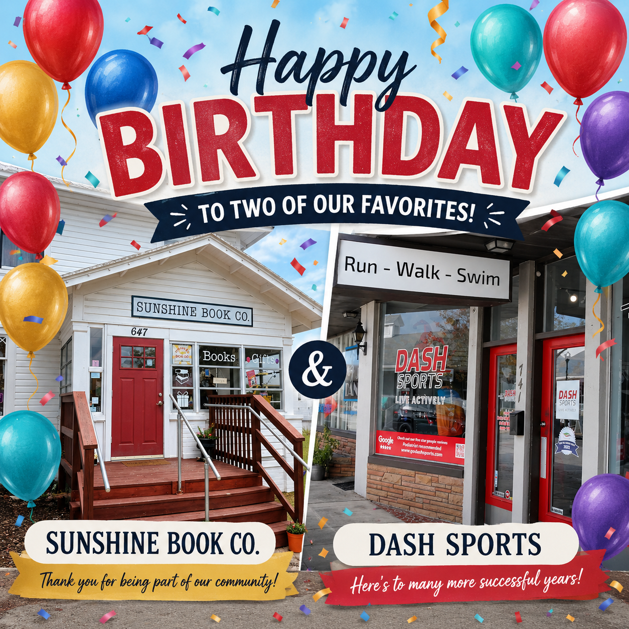 Happy Birthday to the Sunshine Book Company and Dash Sports!