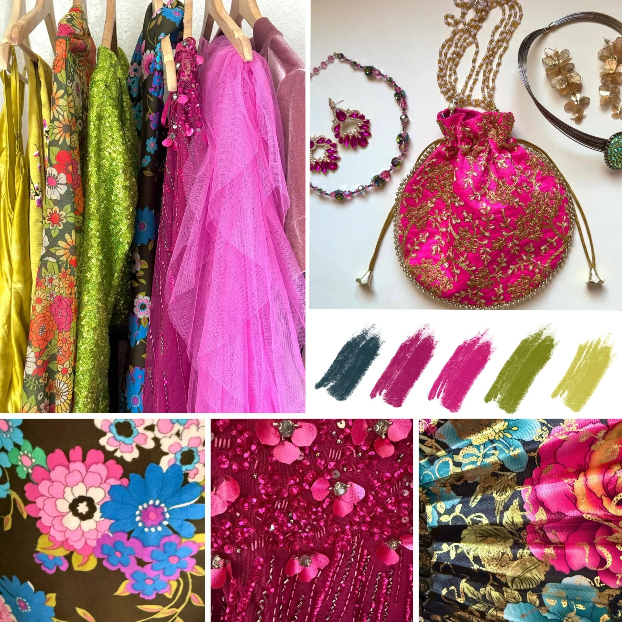 𝐓𝐇𝐄 𝐄𝐌𝐏𝐑𝐄𝐒𝐒:
Botanical motifs unfurl across silk and satin in delicate shades of blush, jade, ivory, and gold. Intricate embroidery, hand-beaded details, and gilded accents draw inspiration from the opulence of Eastern courts, creating an a