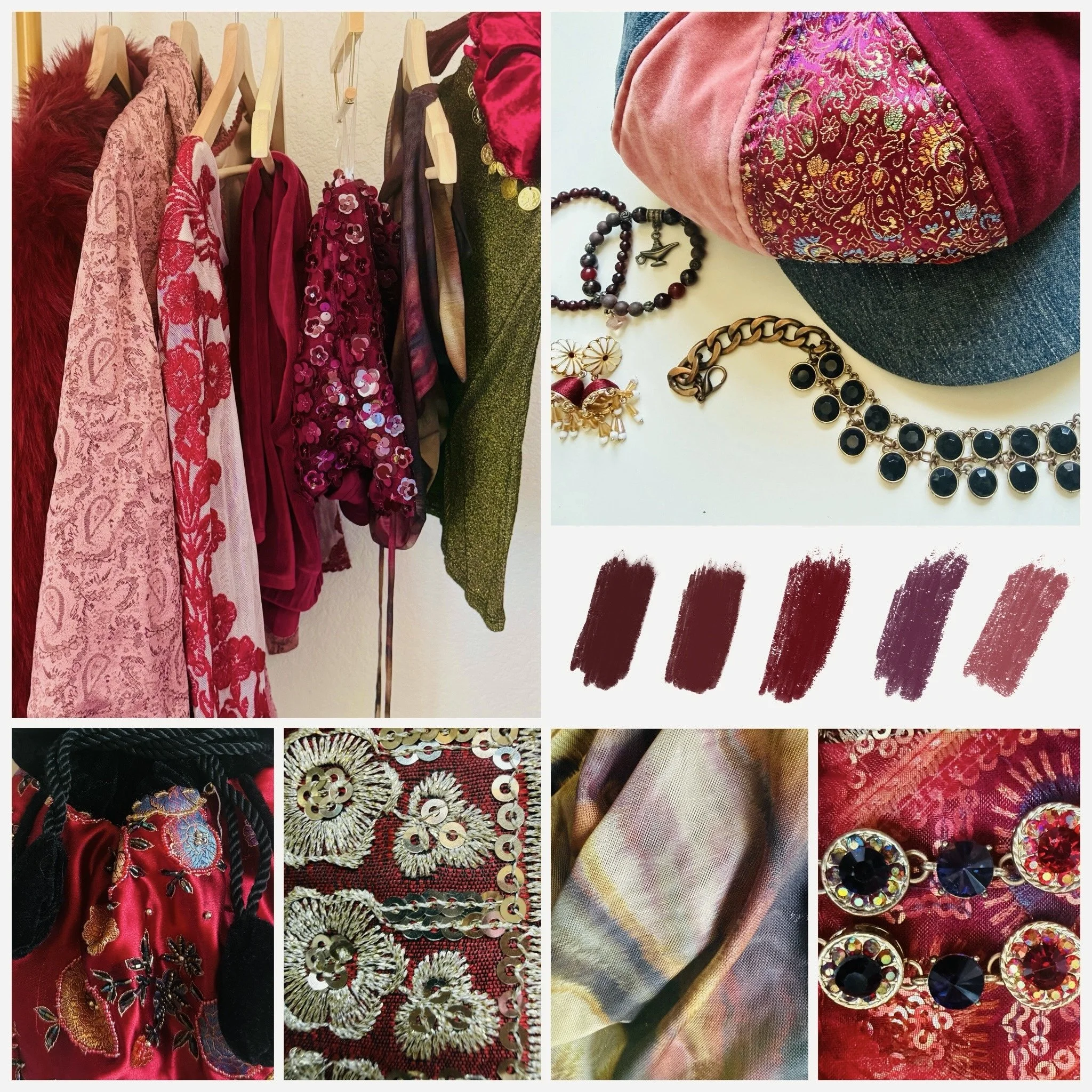 𝐓𝐇𝐄 𝐕𝐀𝐆𝐀𝐁𝐎𝐍𝐃:
A wanderer's spirit woven through layers of rich burgundy, earthy greens, and sun-worn gold. Intricate embroidery, textured appliqués, ornate patterns, and cascading coin details create a look collected from distant markets a