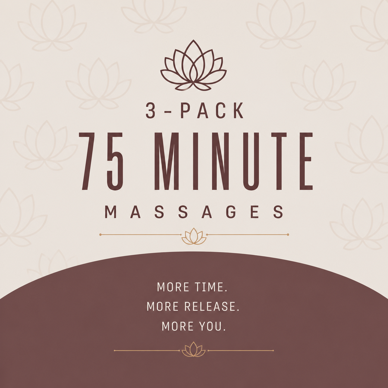 Advertisement for a 3-pack of 75-minute massages promoting relaxation and more personal time.