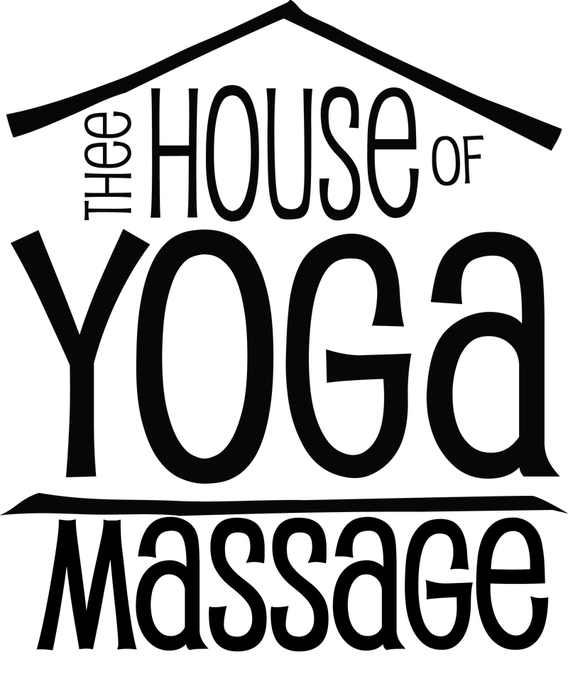 Text reading 'The House of Yoga' with a stylized house roof outline above.