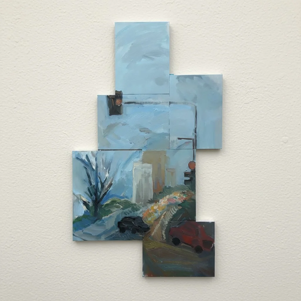 "The built space", 2026, oils and acrylics on canvas, six modules, dimensions variable, 60  x 100 cm overall