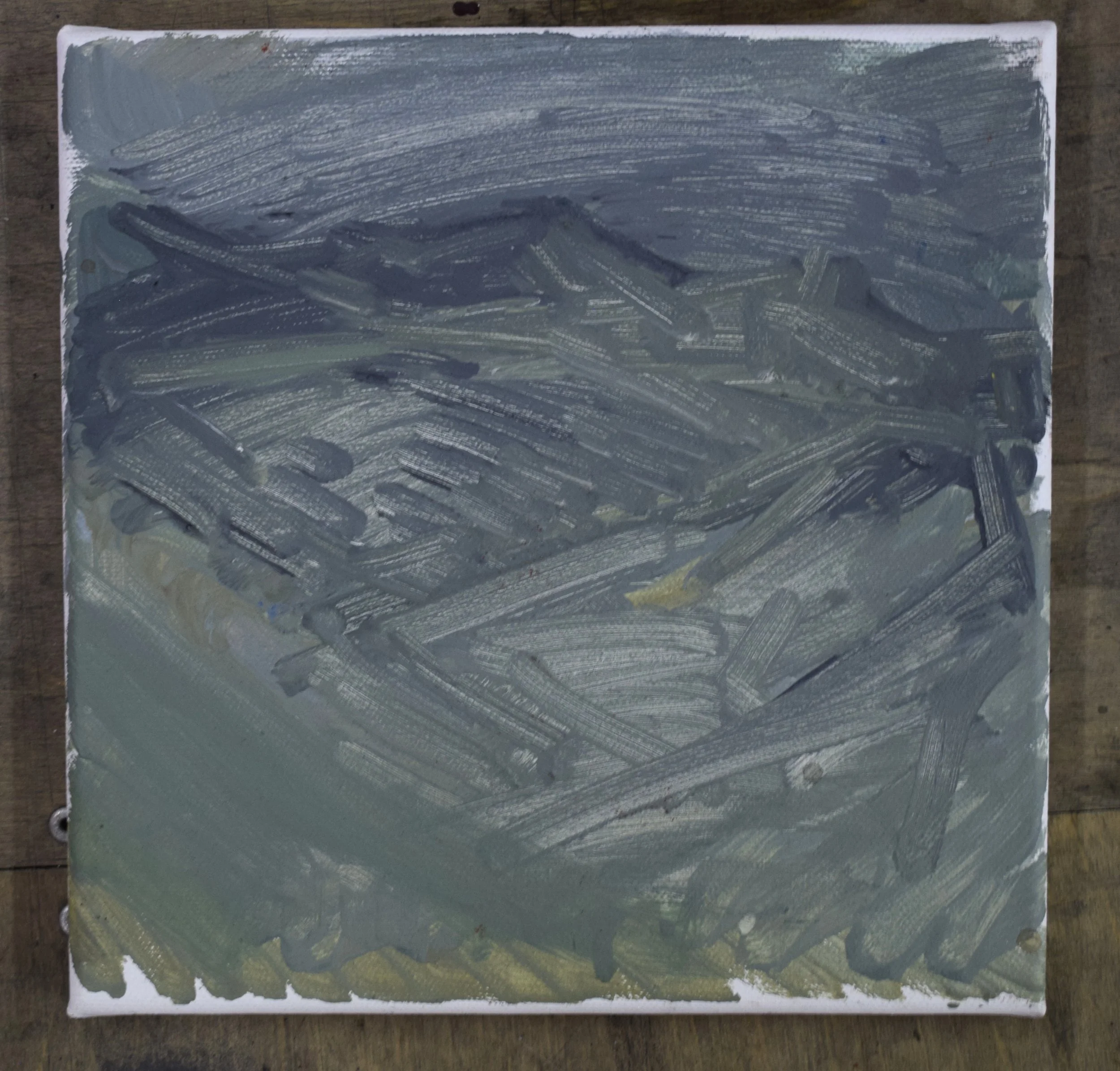 "Sediment", 2026, oils and plastic on canvas, 20 x 20 cm