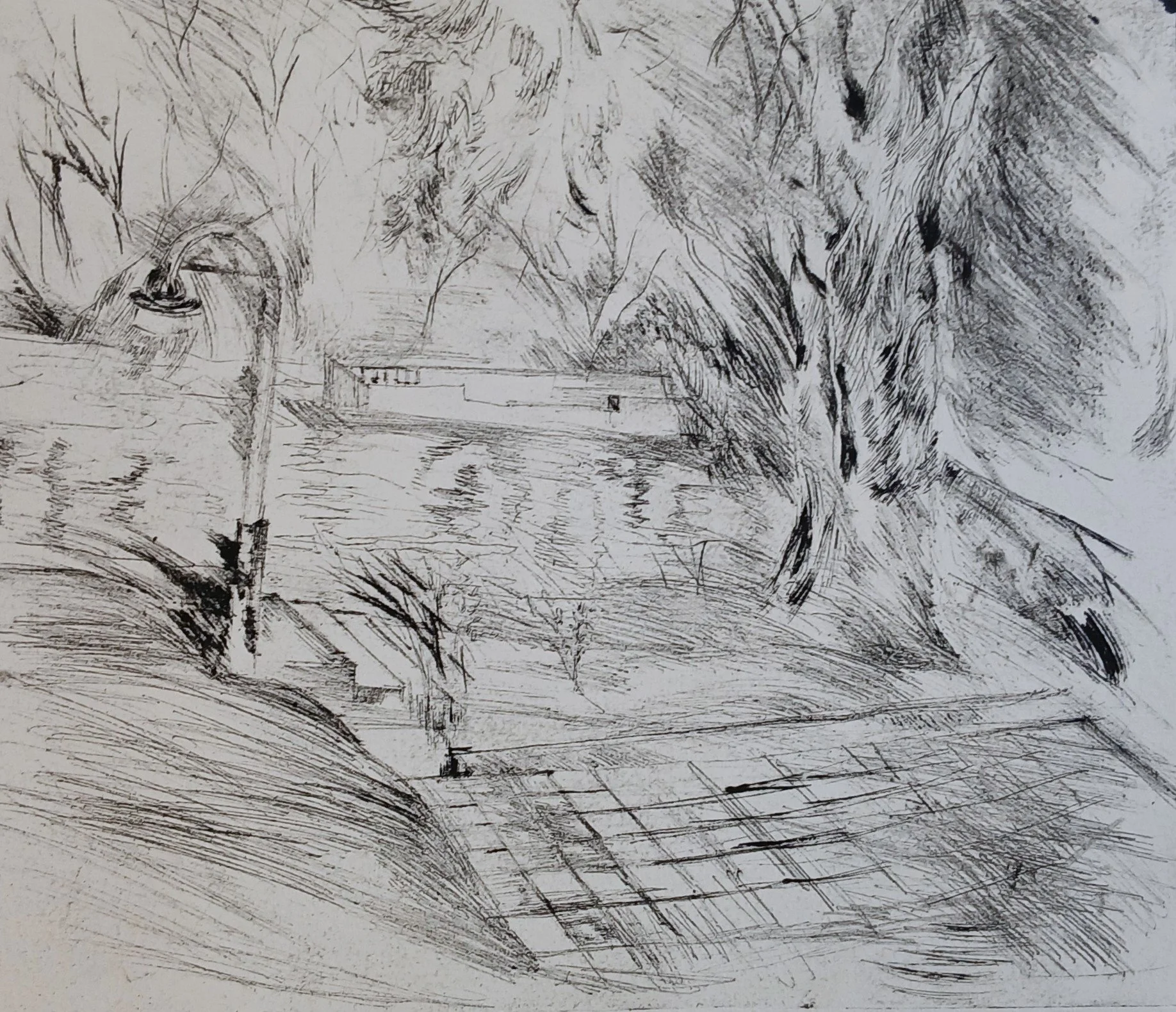 "Wish you were here I", 2026, Oil ink on paper, Intaglio made with Drypoint, 35 x 45 cm
