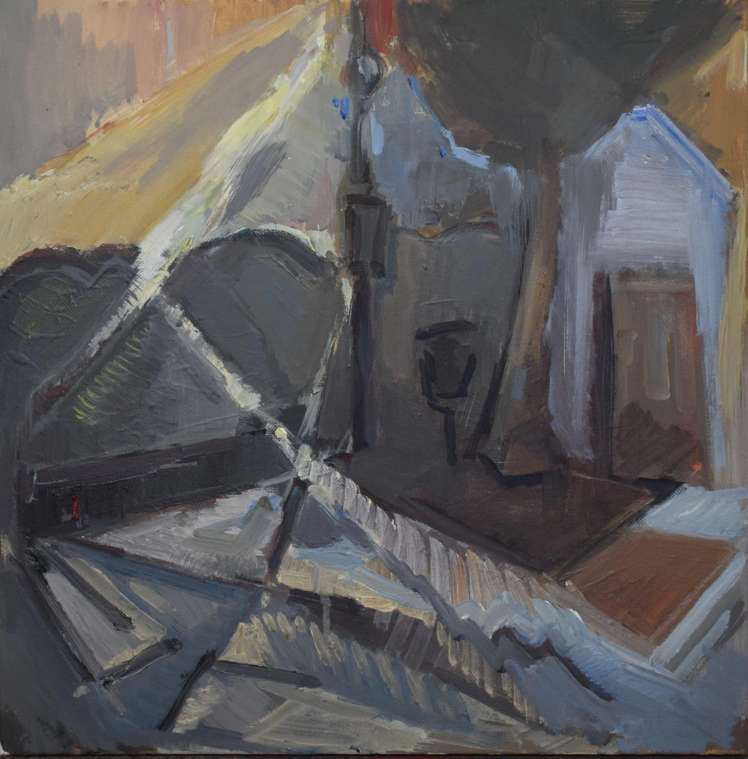 "Crossing the Pavement", 2026, oils and plastic on canvas, 40 x 40 cm