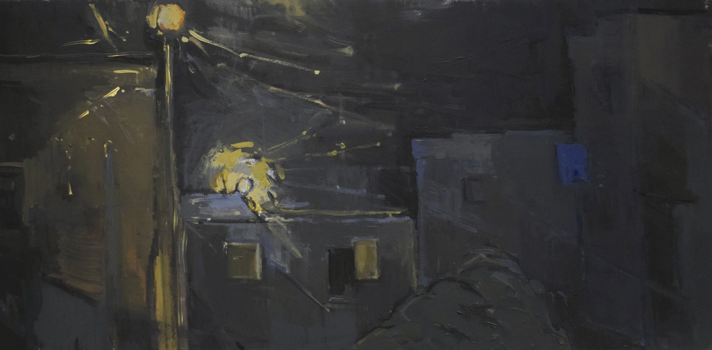 " Just Before "  , 2024, acrylics and plastic on canvas, 60 x 120 cm