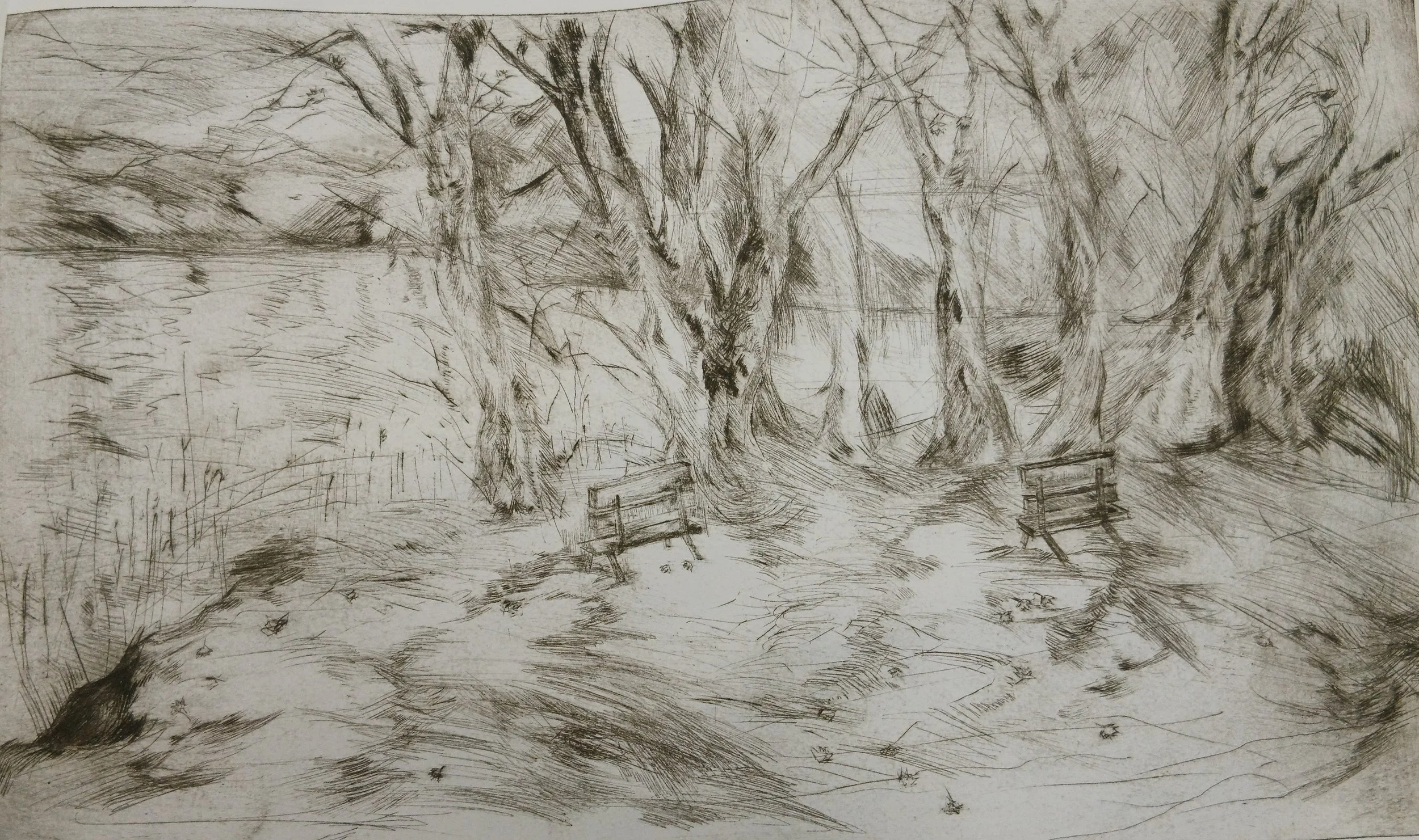 "Wish you were here III" 2026, Oil ink on paper, Intaglio made with Drypoint, 30 x 42 cm