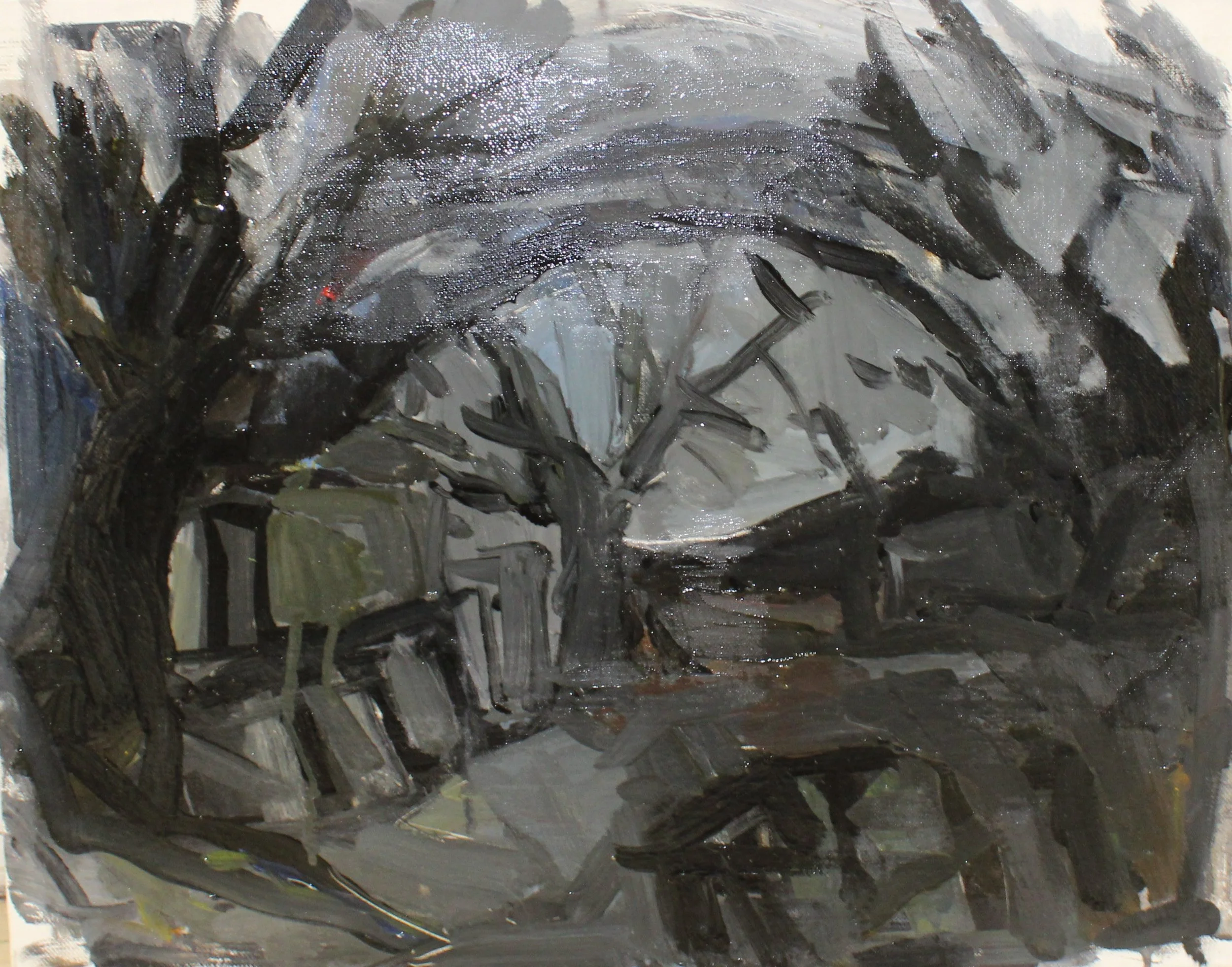 " Willed us away " , 2024, oils and acylics, varnish on selected areas, 40 x 60 cm