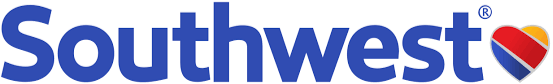 Southwest Airlines logo with the word 'Southwest' in blue and a heart-shaped icon with red, yellow, and blue colors.