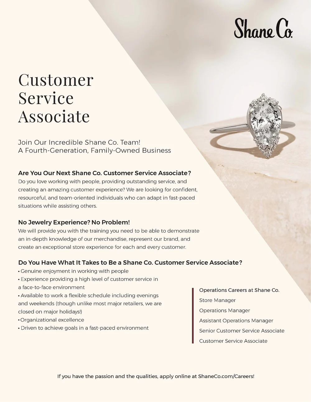 Redesigned Shane Co. hiring flyer
