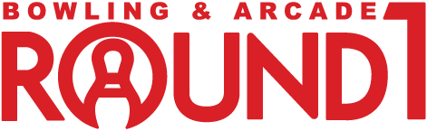 Logo for Bowling & Arcade Round 1 in red text with a circular design in the letter 'O'.