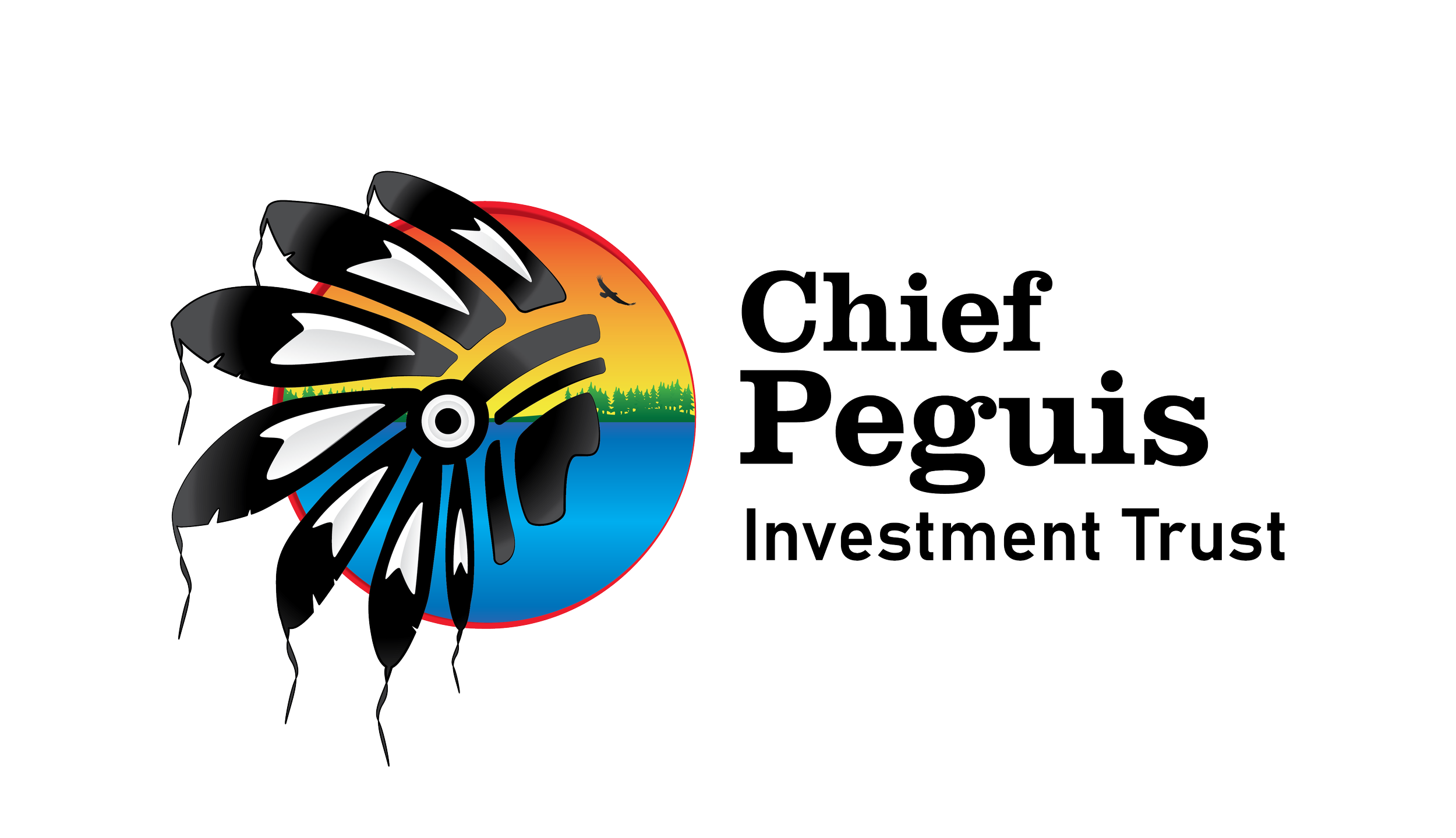 Logo of Chief Peguis Investment Trust featuring a butterfly over a landscape with a sunset, trees, and water, with the company name and trust name displayed.