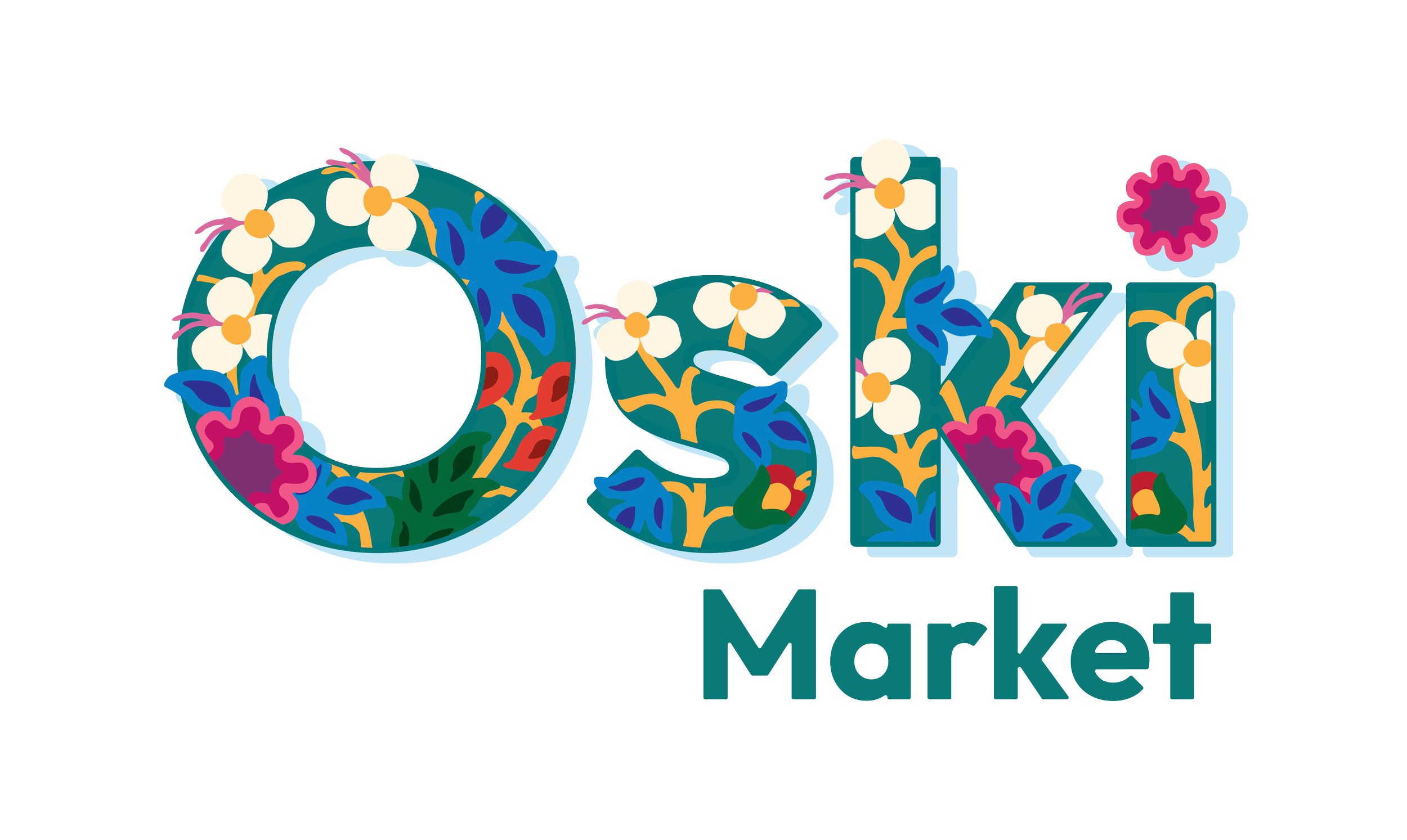 Colorful floral logo for QFC Market with the word "QFC" decorated with flowers and leaves, and a smaller word "Market" below.